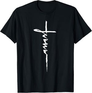 Jesus Christian Cross Art Cursive Inspiring Gift Men Women T-Shirt - T-Shirt | Black