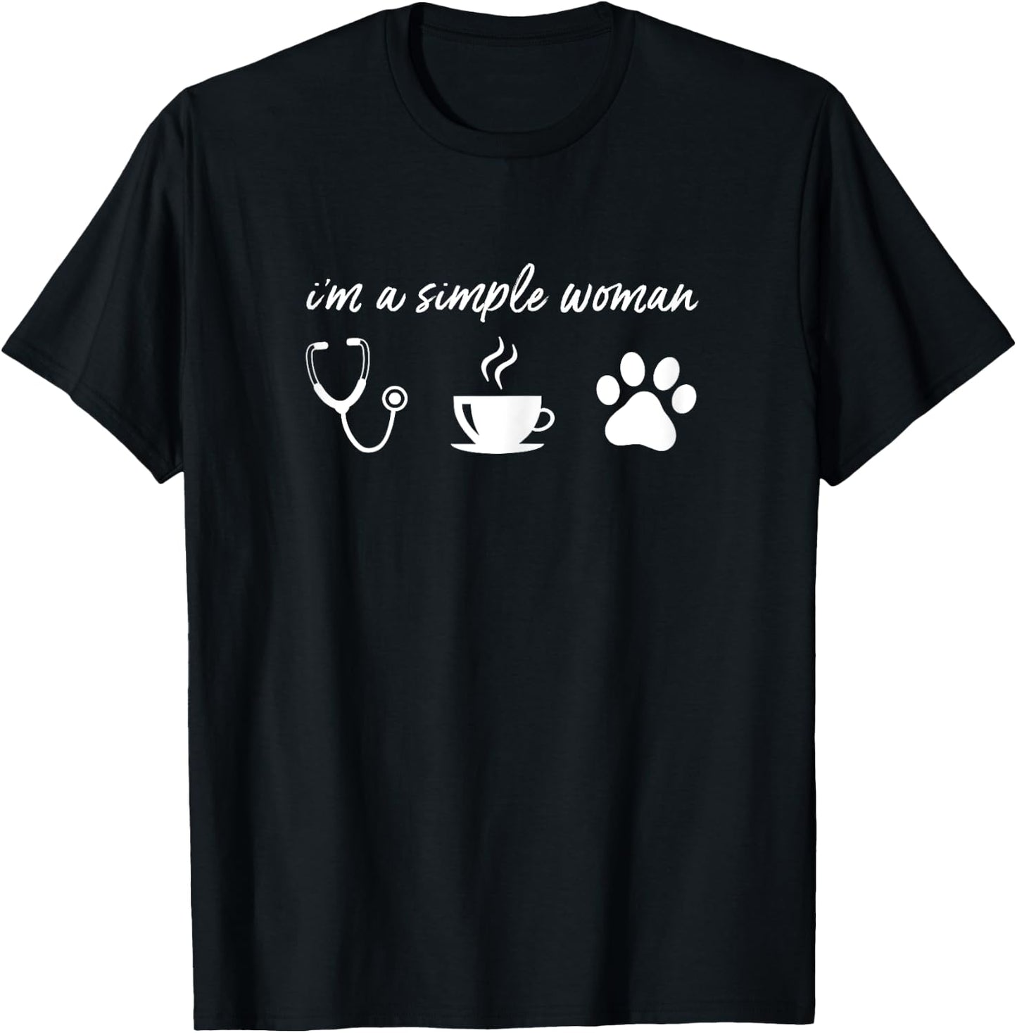 I'm a Simple Woman Nurse Coffee Dogs T Shirt Funny Love Paw T-Shirt - T-Shirt | Black