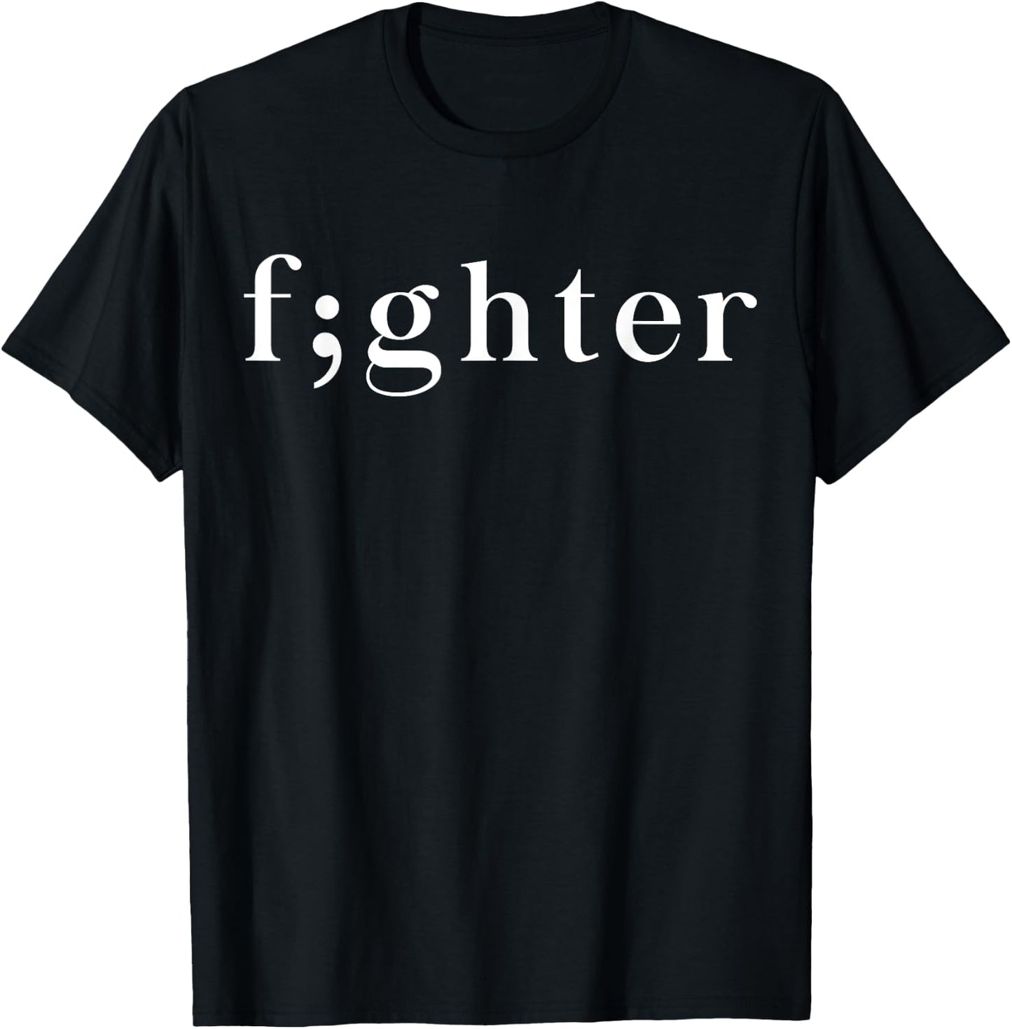 Semicolon Fighter Mental Health Awareness T-Shirt - T-Shirt | Black