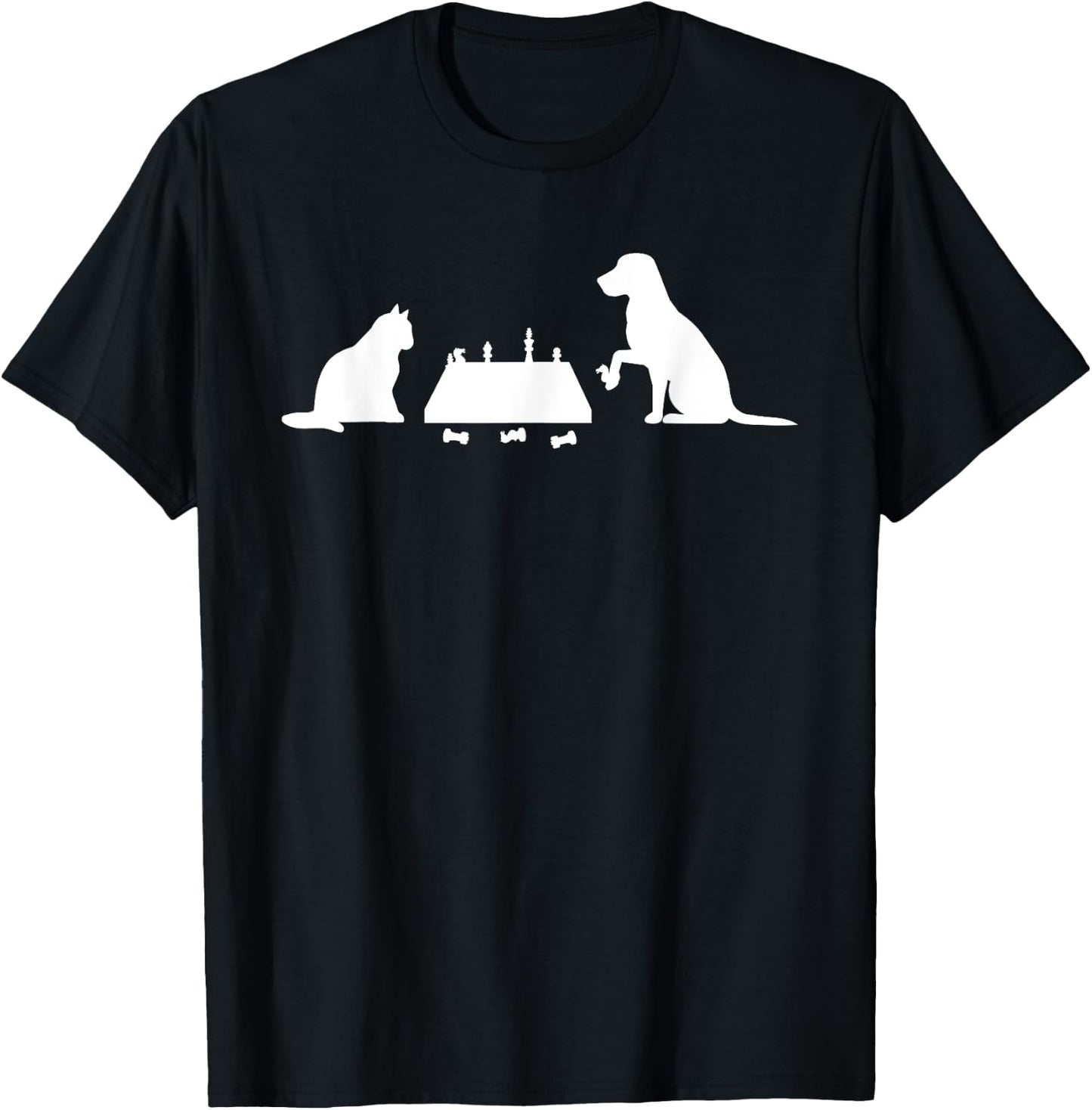 Chess Cat and Dog Game Chessboard Chess Tournament T-Shirt - T-Shirt | Black
