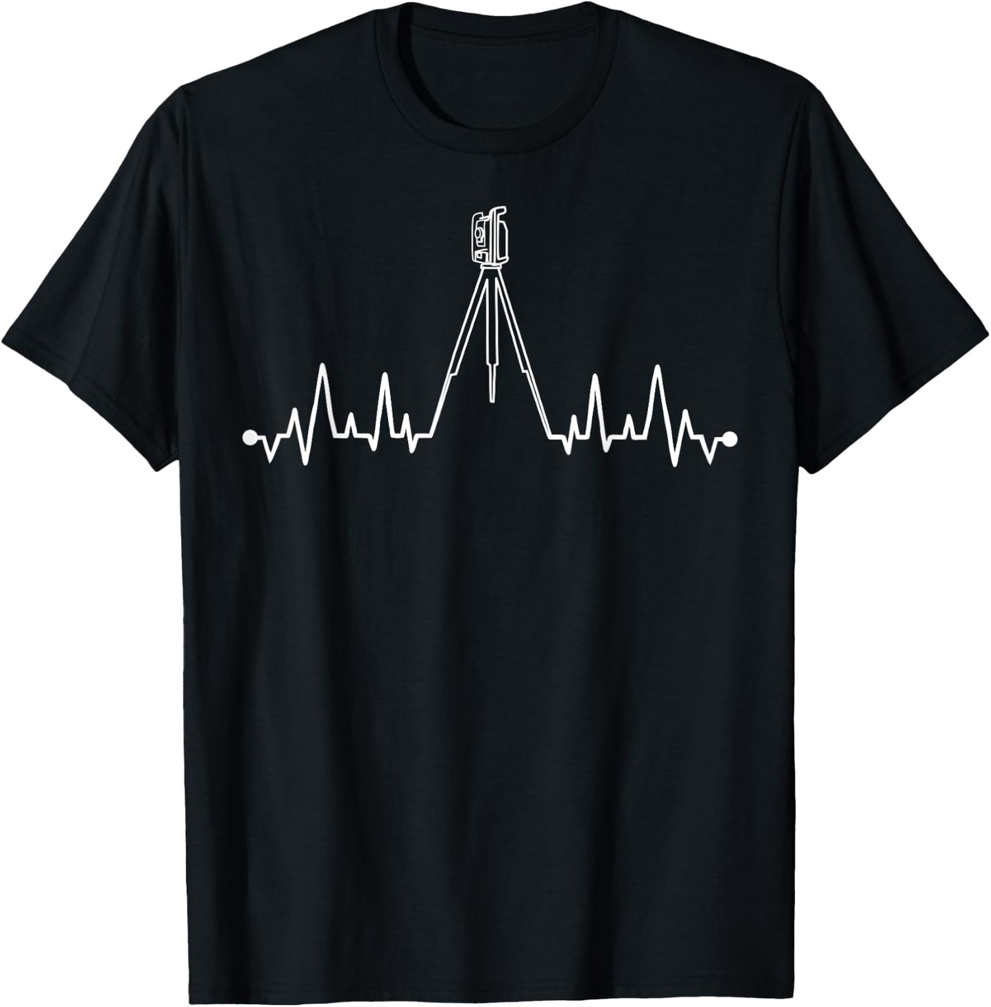 Funny Land Surveyor Gift Cool Surveying Tripod Heartbeat T-Shirt - T-Shirt | Black