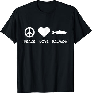Peace Love Salmon Fishing T-Shirt - T-Shirt | Black