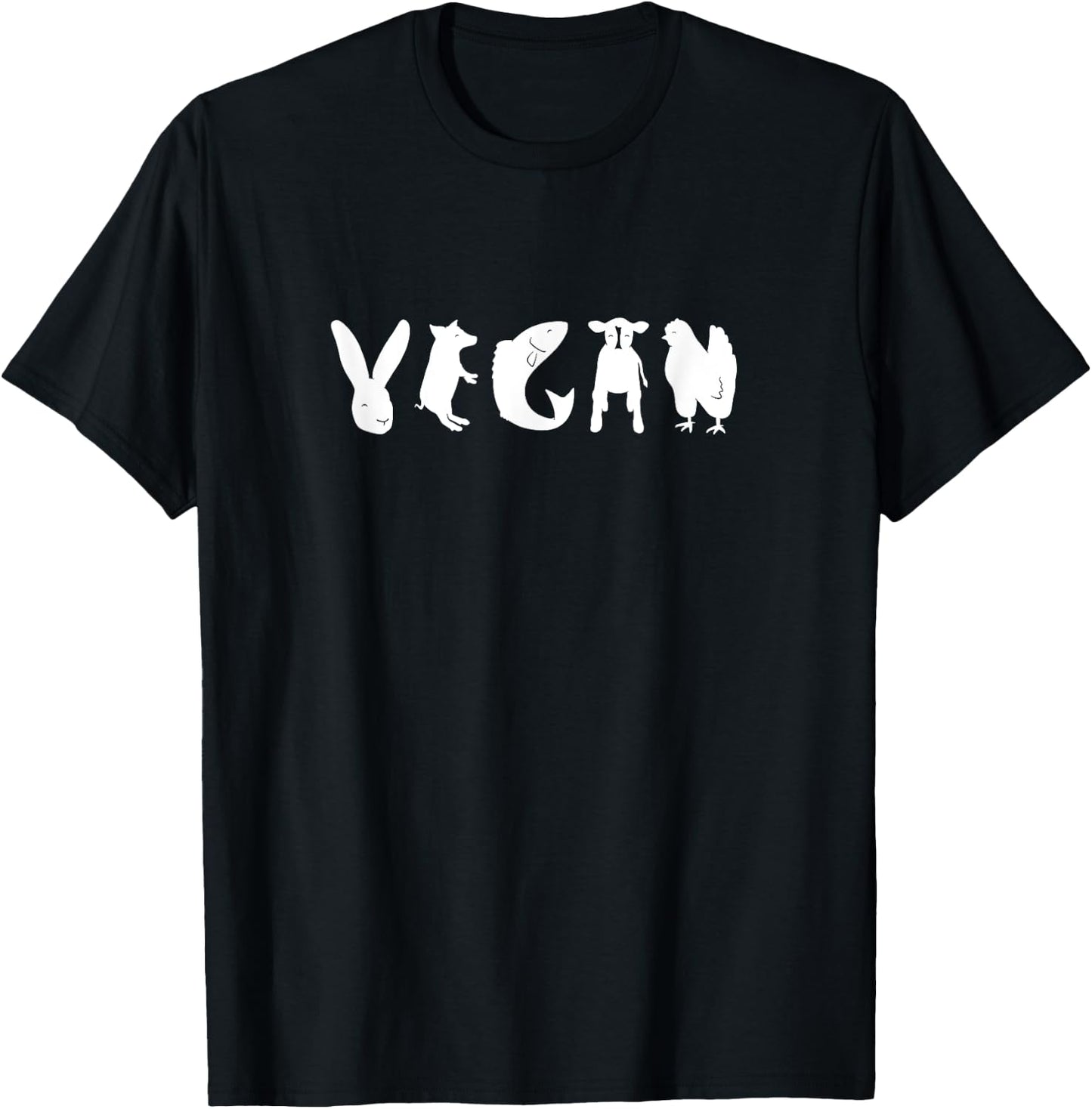 VEGAN Spelled with Animals as Letters! White Design Vegan T-Shirt - T-Shirt | Black