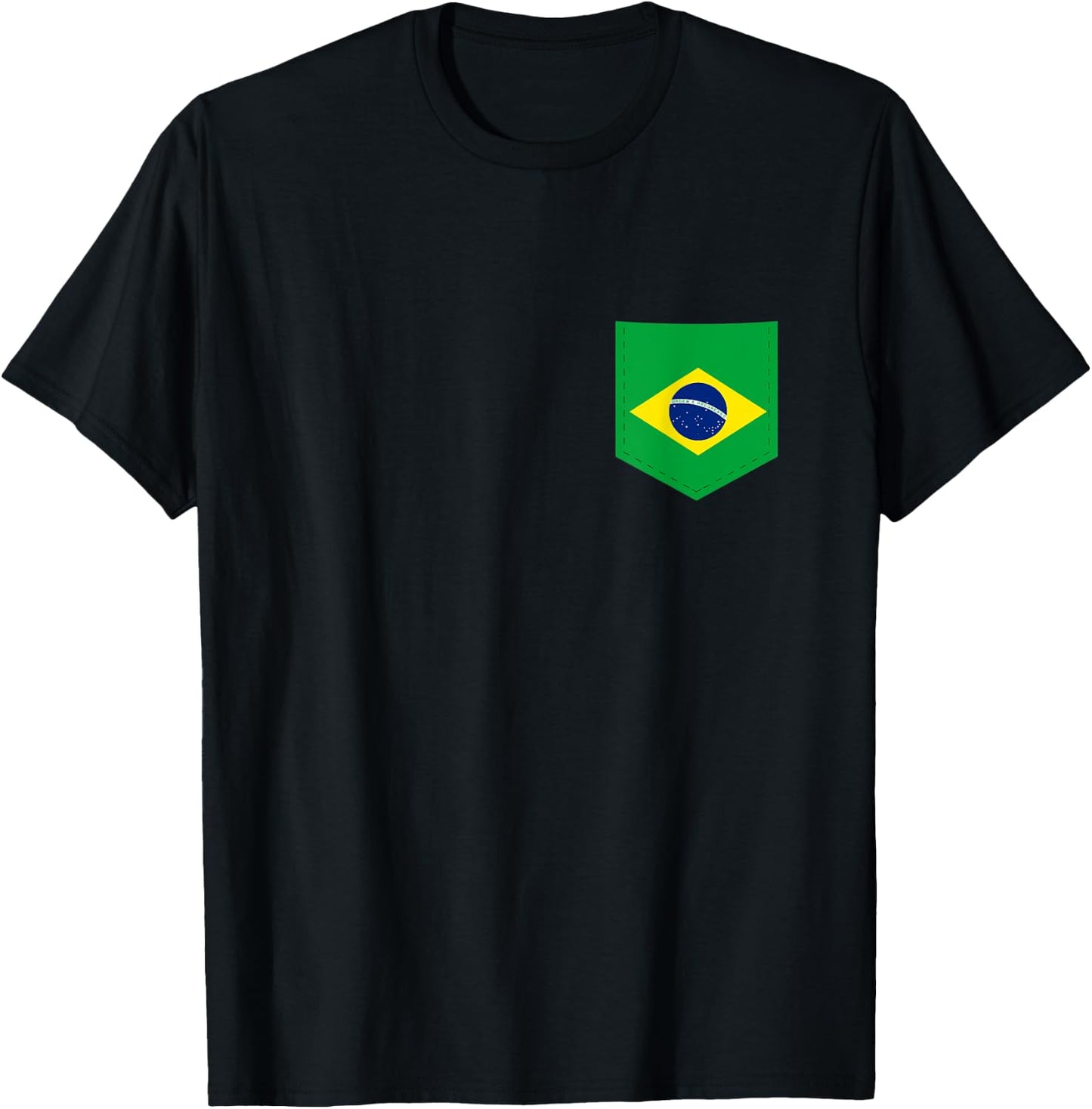 Brazil Flag with Printed Brazilian Flag Pocket T-Shirt - T-Shirt | Black