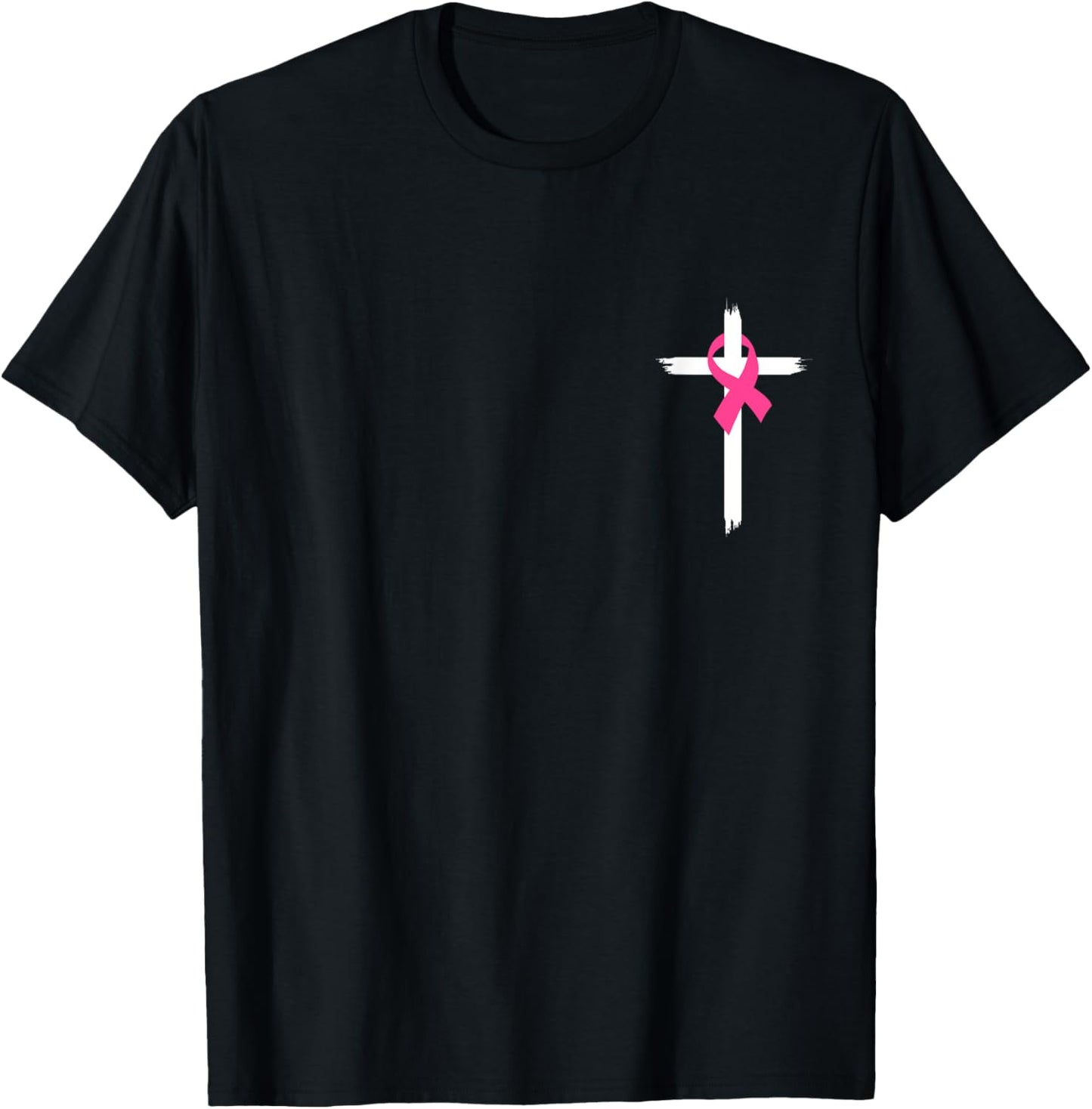 Christian Jesus Cross Pink Ribbon Breast Cancer Awareness T-Shirt - T-Shirt | Black