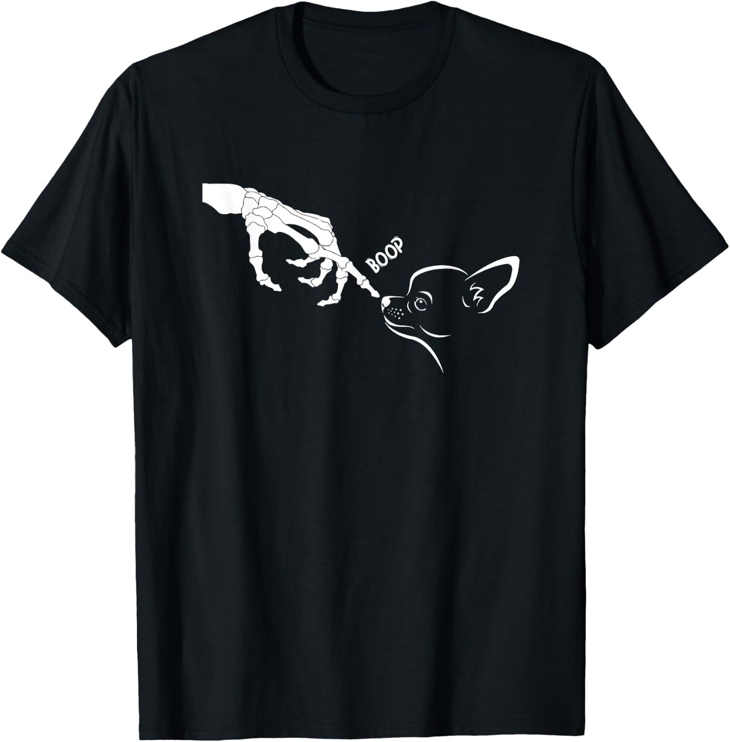 Dog Scary Skeleton Hand Boop Spooky Halloween Chihuahua T-Shirt - T-Shirt | Black