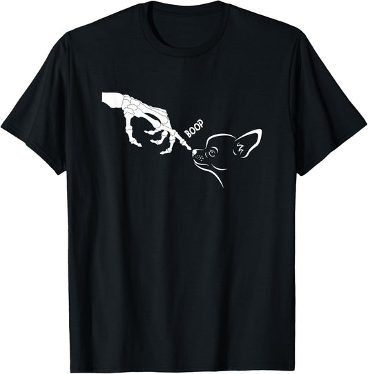 Dog Scary Skeleton Hand Boop Spooky Halloween Chihuahua T-Shirt - T-Shirt | Black