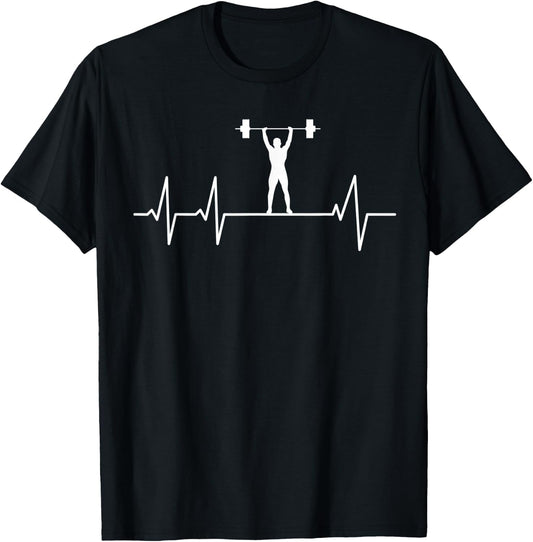 Weightlifter heartbeat ECG heart rate athlete T-Shirt - T-Shirt | Black