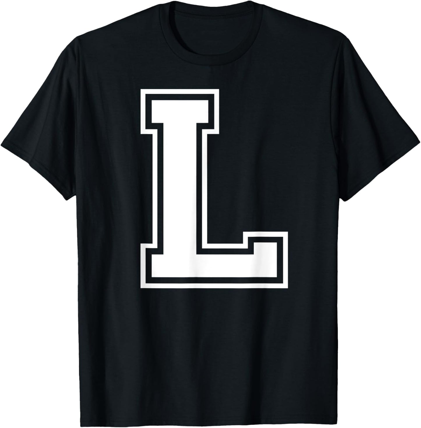 Letter L Capital Alphabet College Varsity Monogram Club T-Shirt - T-Shirt | Black