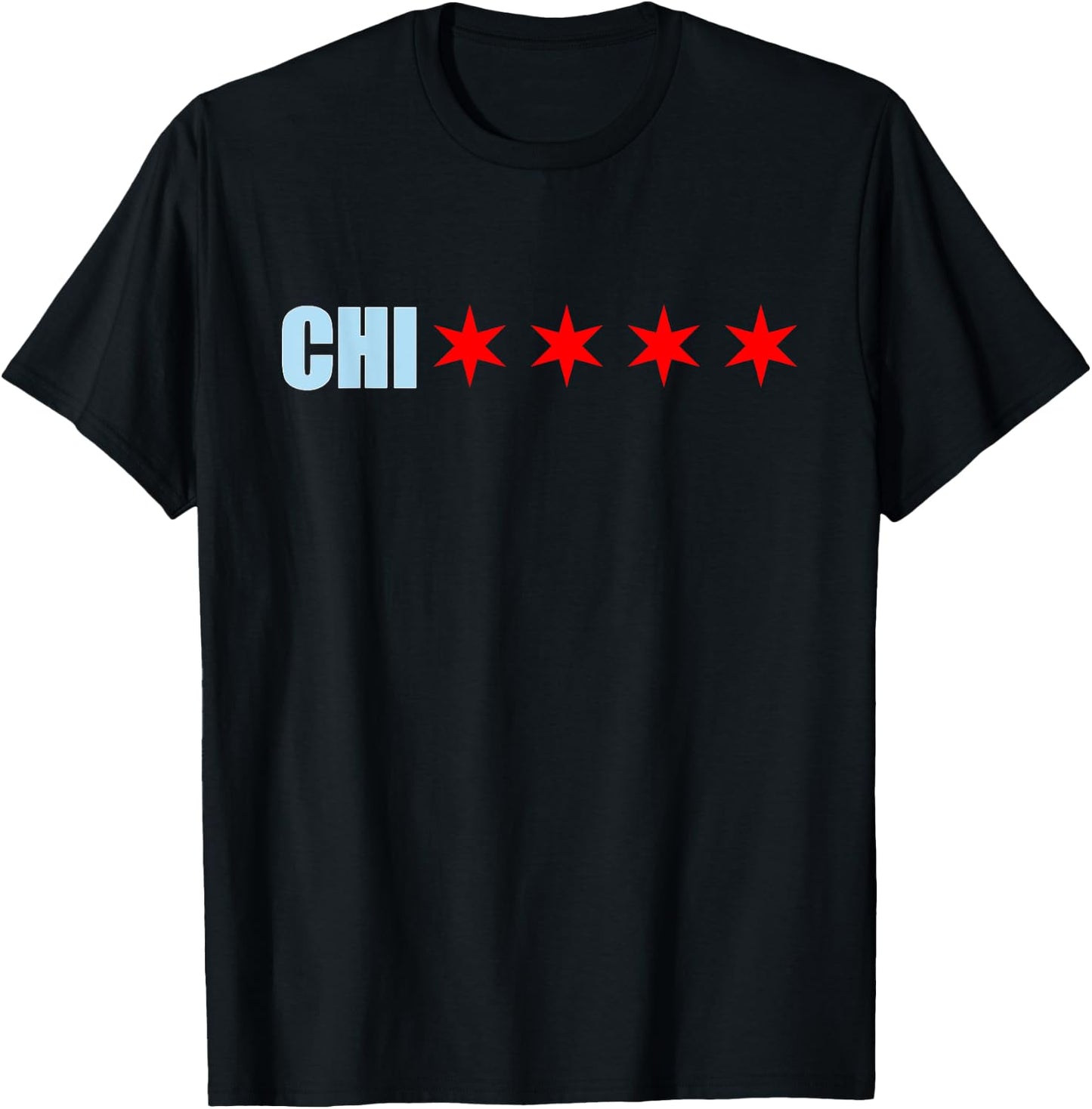 Chicago Chi With 4 Red 6 Cornered Stars Of The Chicago Flag T-Shirt - T-Shirt | Black