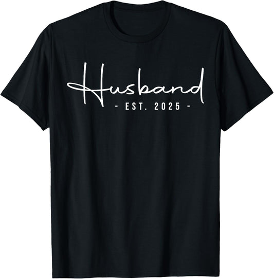 Couples Apparel For Husband And Wife Matching Husband Est 2025 Just Married Honeymoon Hubby Wedding Couple T-Shirt - T-Shirt | Black
