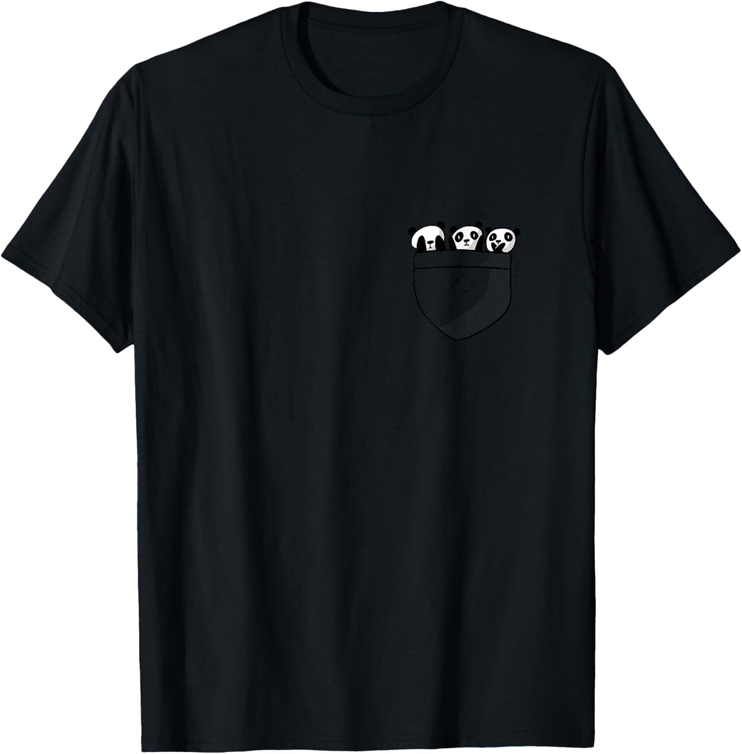 Panda in the chest pocket, Kawaii baby panda T-Shirt - T-Shirt | Black