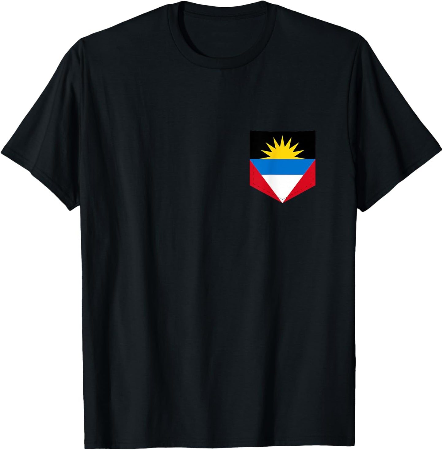 Antigua & Barbuda Flag with Printed Antiguan Flag Pocket T-Shirt - T-Shirt | Black