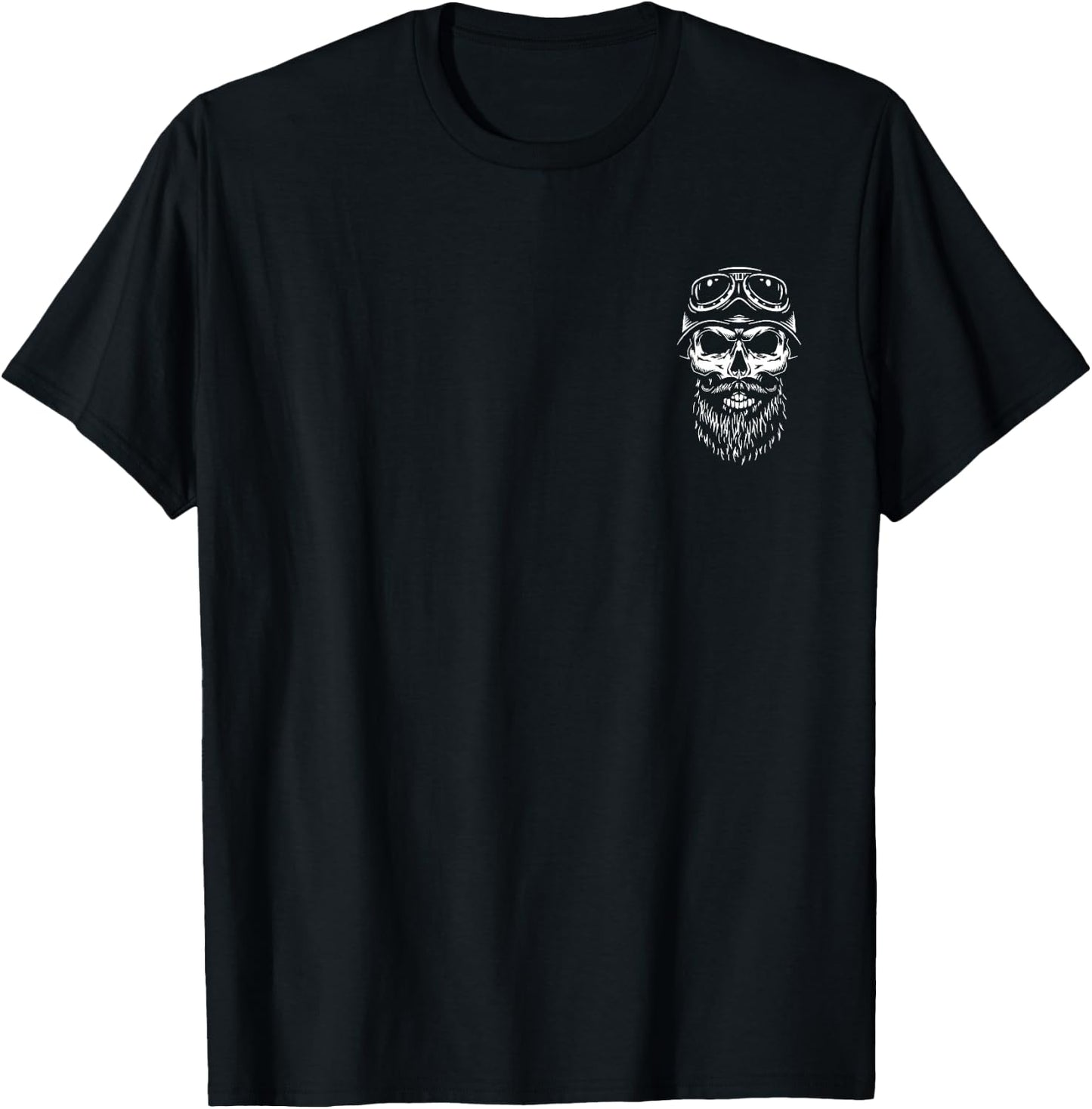 Forever Two Wheels Biker Skull with Beard Motorcycle Design T-Shirt - T-Shirt | Black