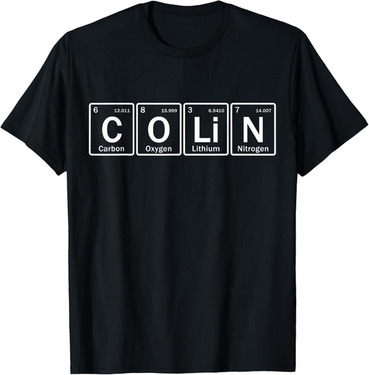 Colin Name Personalized in Periodic Table Elements T-Shirt - T-Shirt | Black