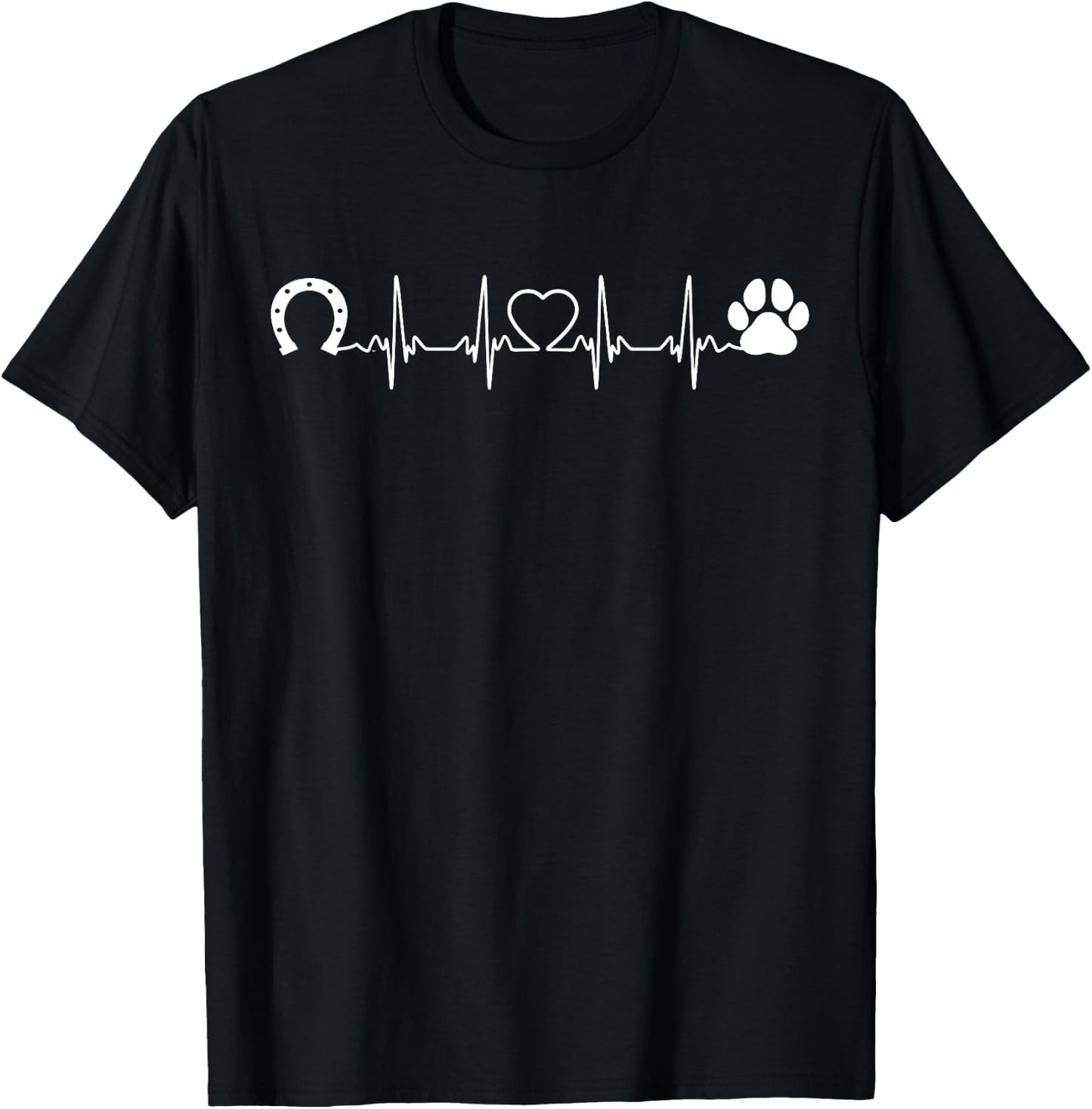 Horseshoe Cat Dog Paw Print Heartbeat Horseback Riding Men Women T-Shirt - T-Shirt | Black