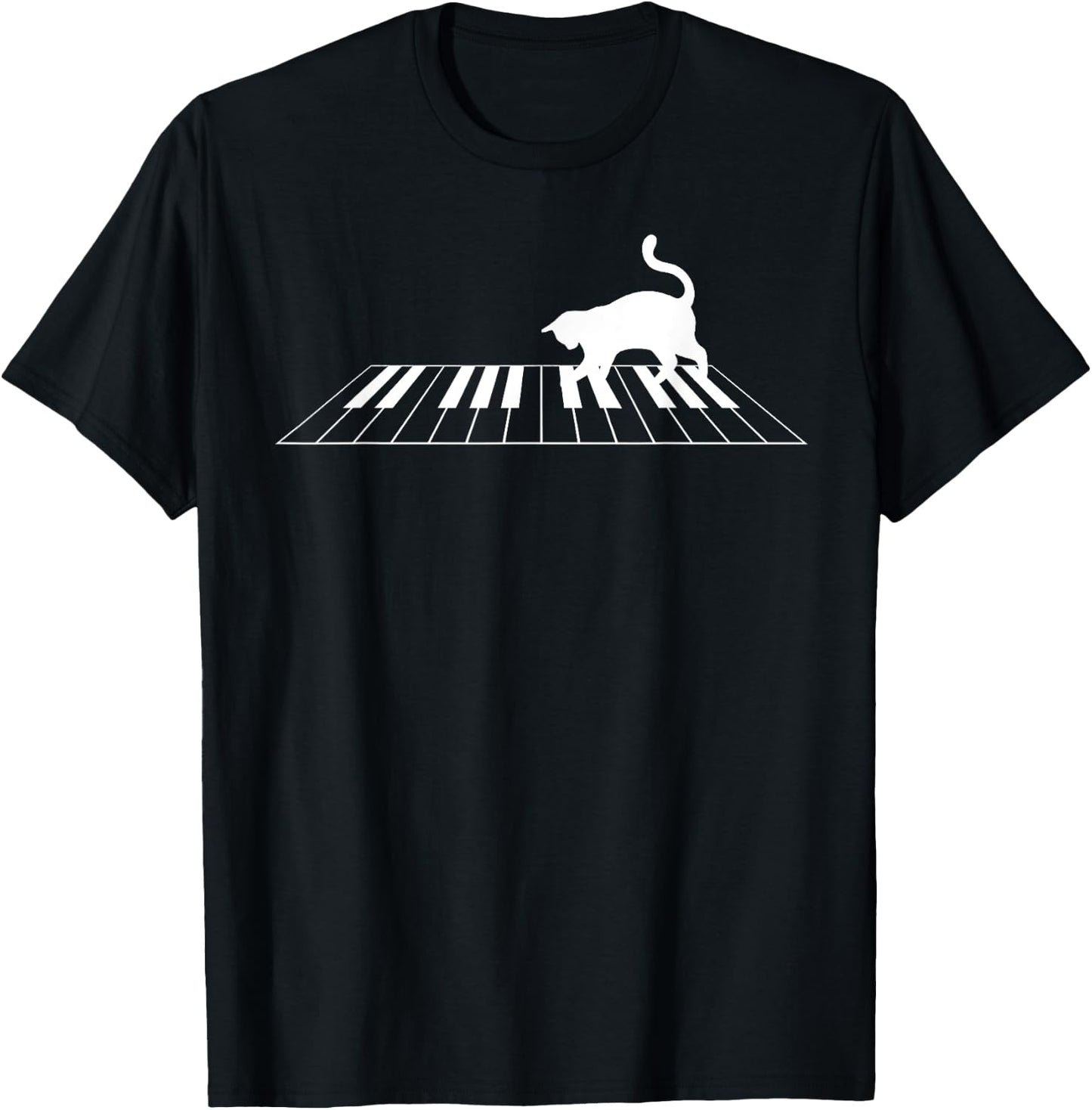 Funny Piano Keys Gift Men Women Cute Cat On Piano Keyboard T-Shirt - T-Shirt | Black