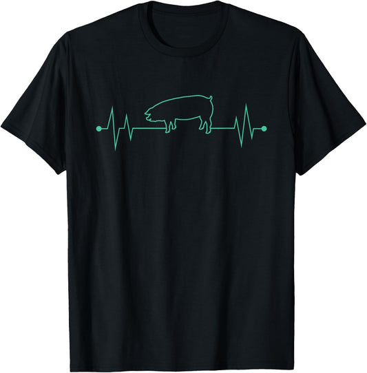 I Love My Pig Heart Valve Heartbeat Funny Barn Farmer Gift T-Shirt - T-Shirt | Black