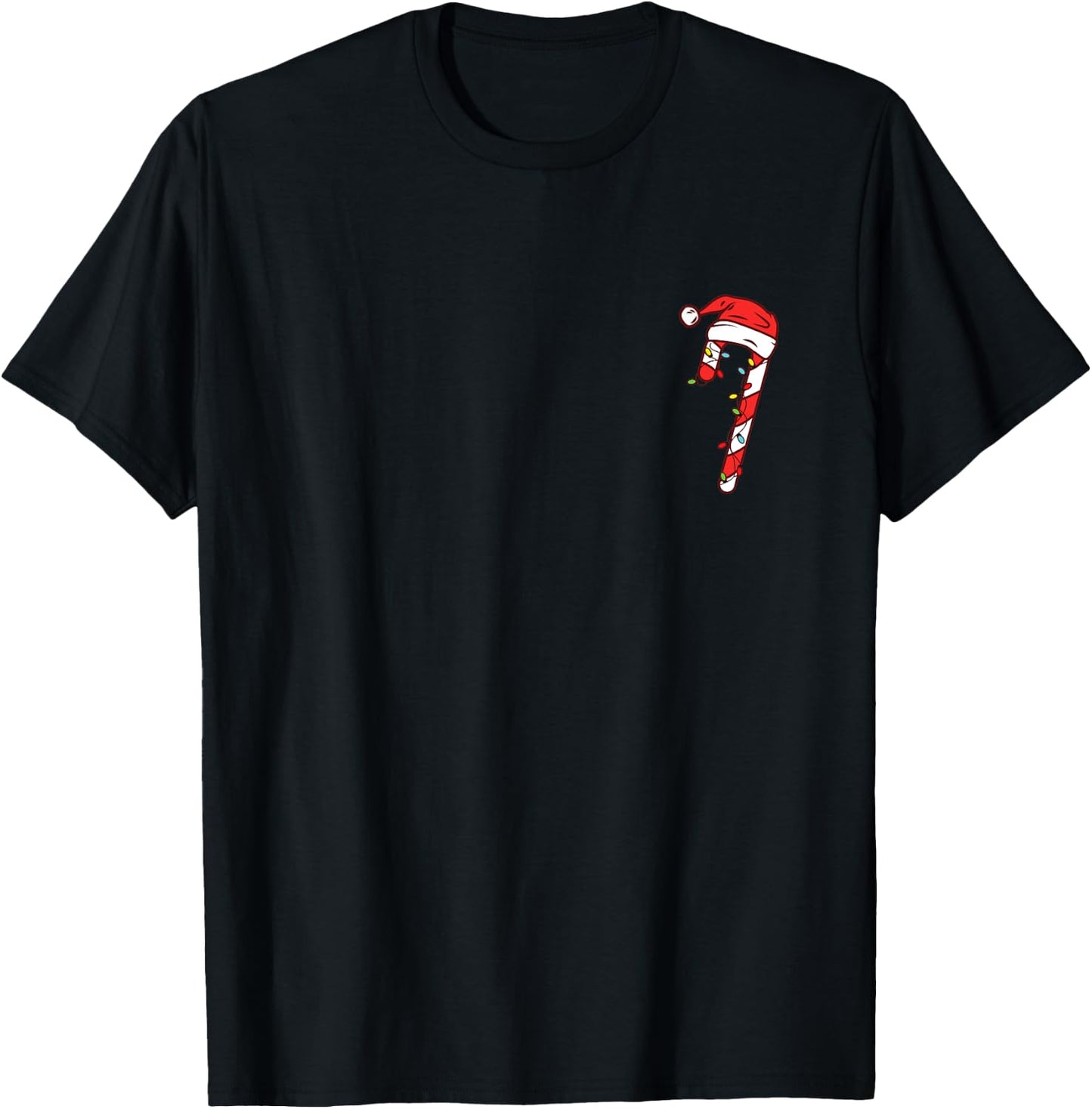 Pocket Candy Cane Santa Hat Christmas Funny Lights T-Shirt - T-Shirt | Black