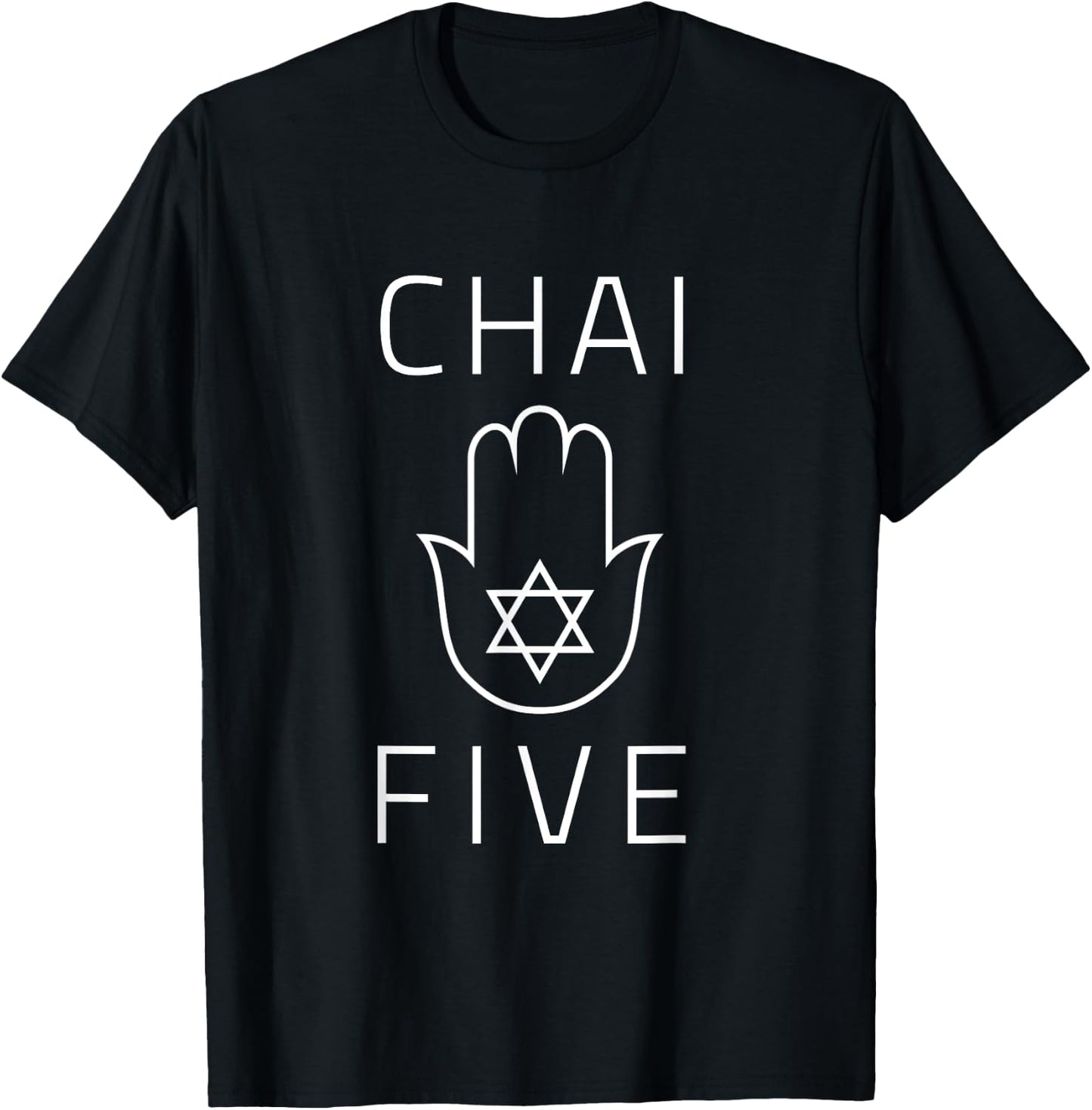 Chai Five Hamsa Hand Jewish Star Of David Hebrew Good Luck T-Shirt - T-Shirt | Black
