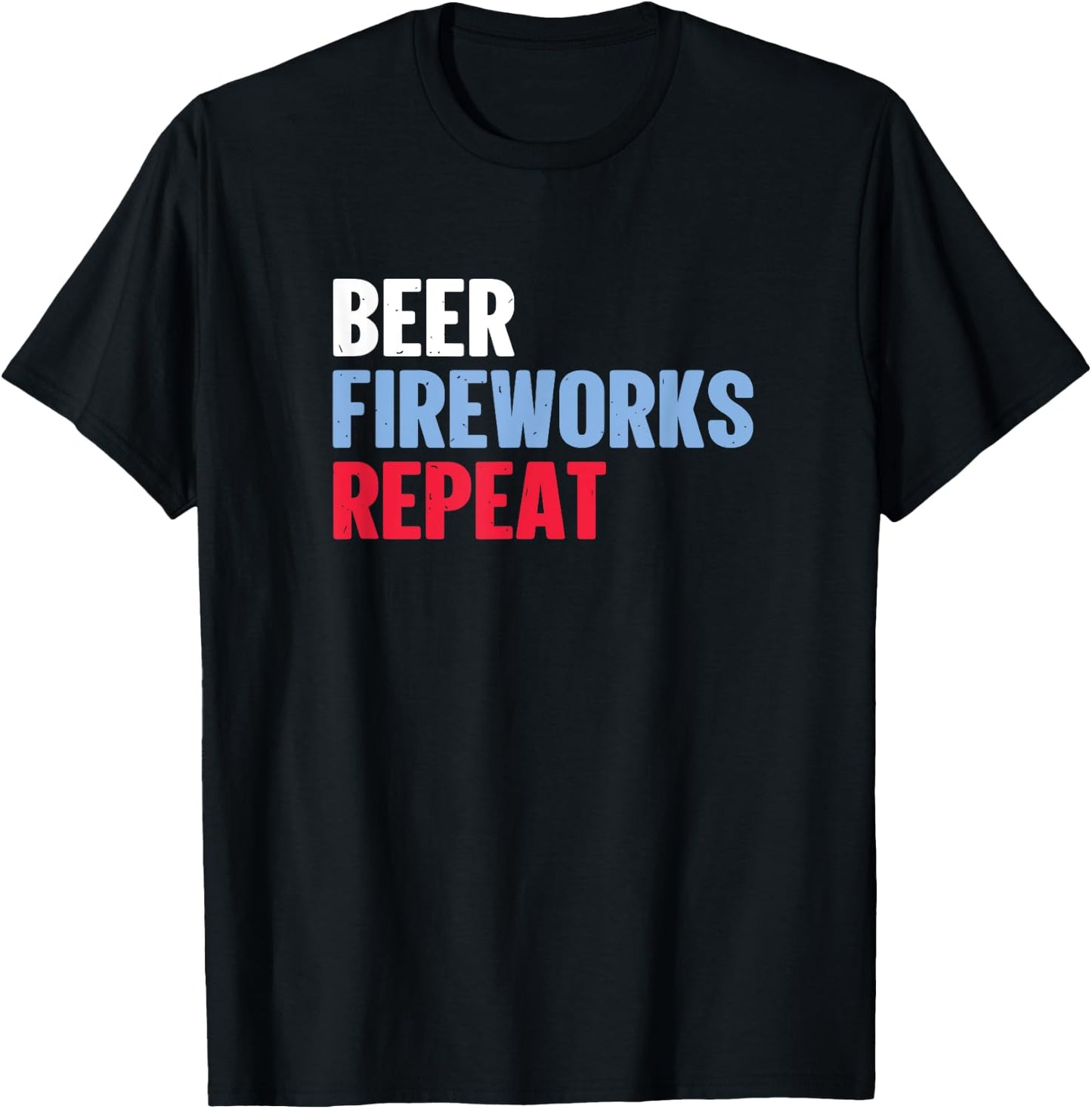 Beer Fireworks Repeat Star Funny July 4th Fireworks T-Shirt - T-Shirt | Black