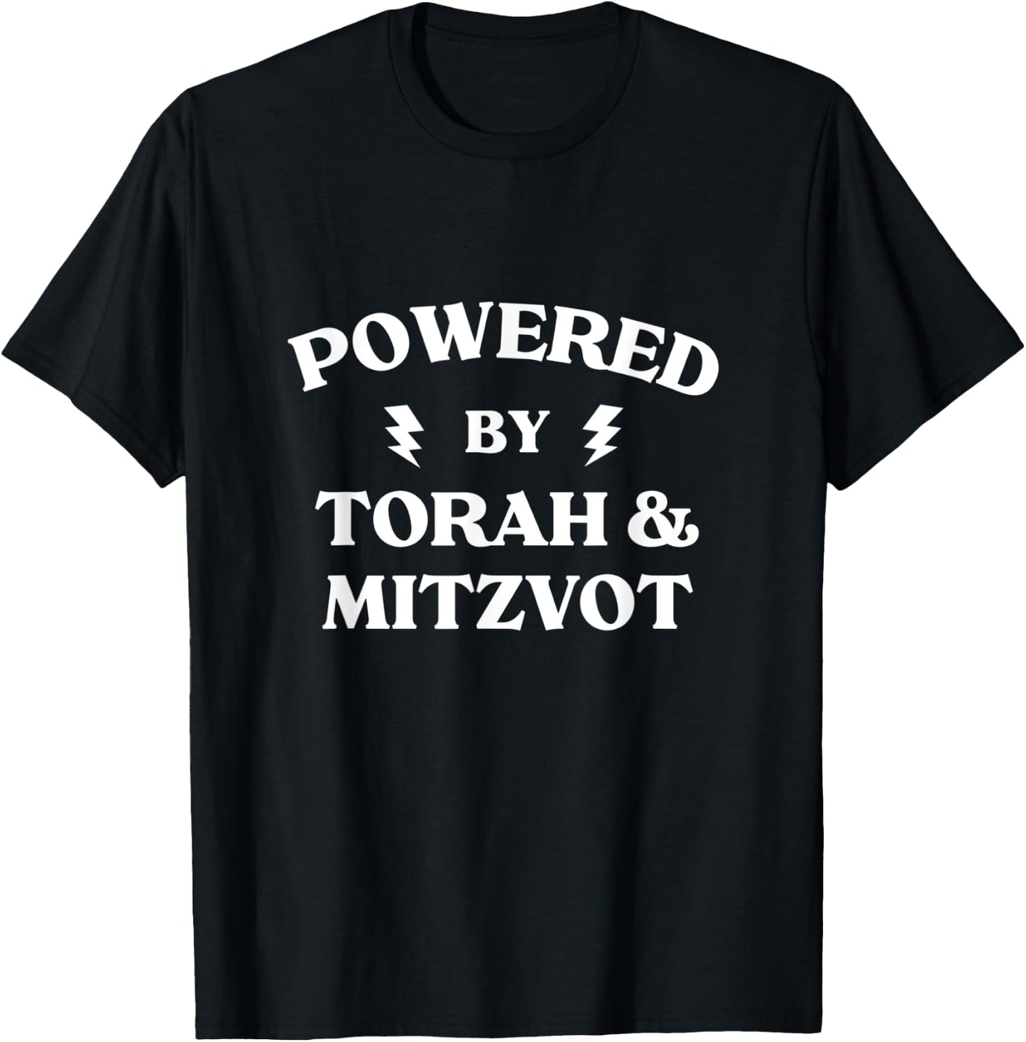 Powered By Torah And Mitzvot Jewish Camp Bar Mitzvah Hebrew T-Shirt - T-Shirt | Black