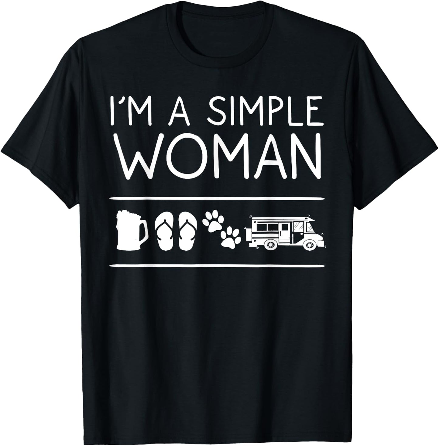 I'm A Simple Woman Gift Beer Dog Camping Flip Flop Lover T-Shirt - T-Shirt | Black