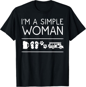I'm A Simple Woman Gift Beer Dog Camping Flip Flop Lover T-Shirt - T-Shirt | Black