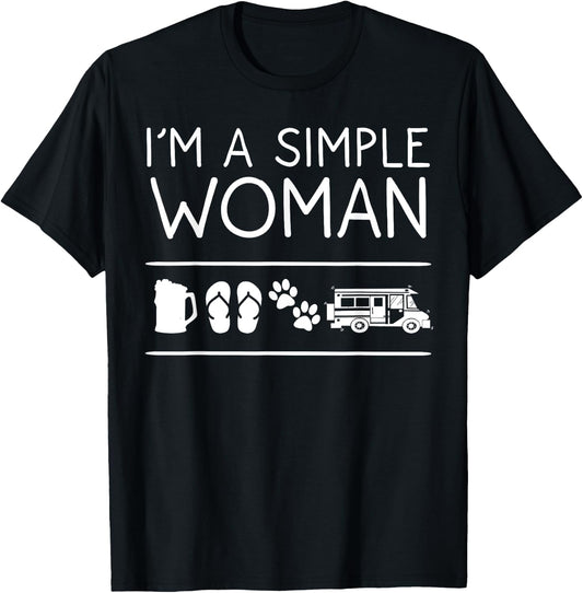 I'm A Simple Woman Gift Beer Dog Camping Flip Flop Lover T-Shirt - T-Shirt | Black