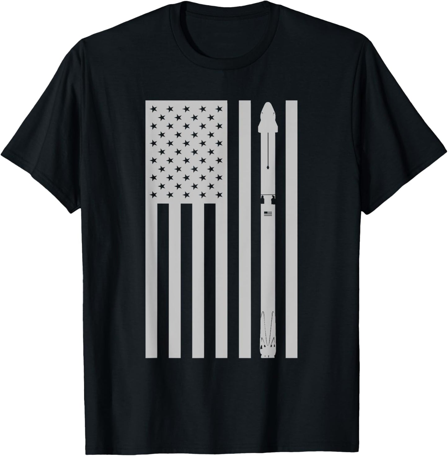 Falcon 9 Rocket with Dragon Crew Capsule Vintage Flag Design T-Shirt - T-Shirt | Black