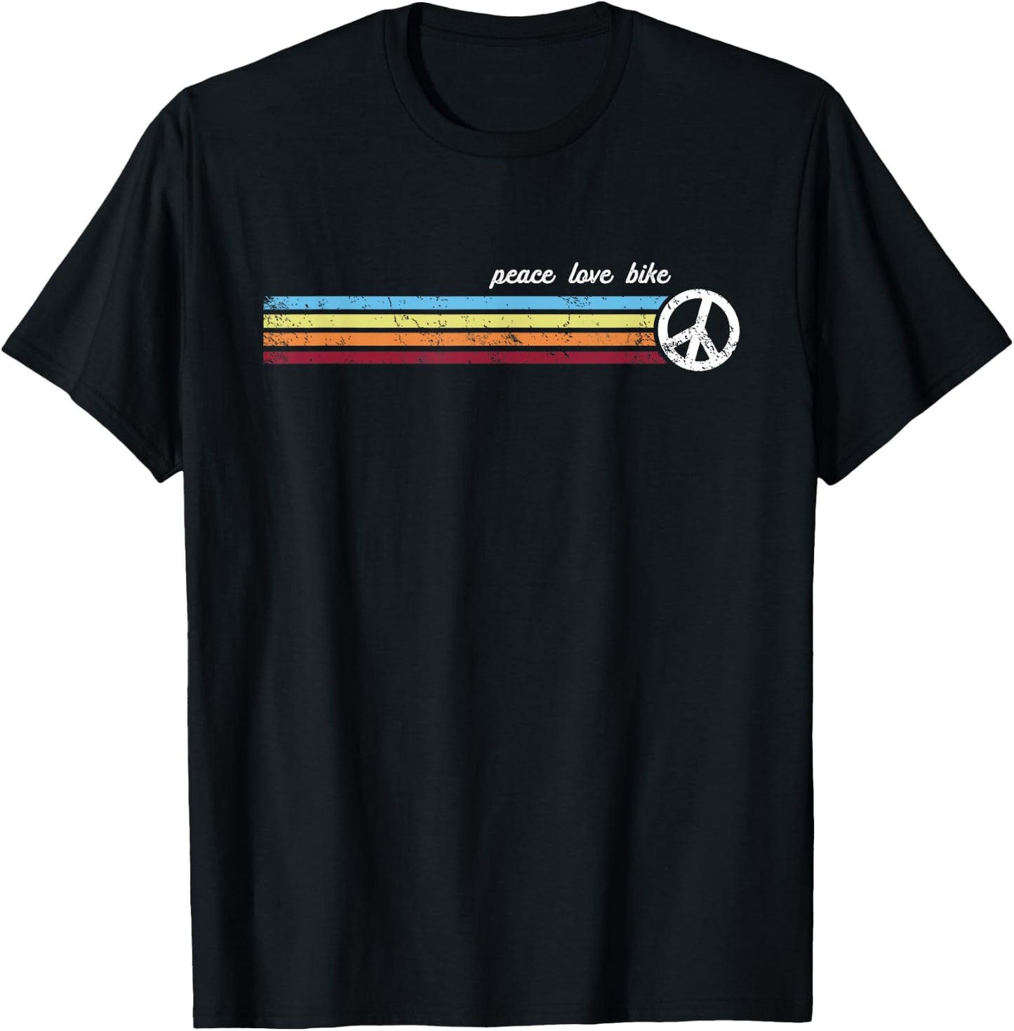 Retro Stripes Peace Love Bike T-Shirt - T-Shirt | Black