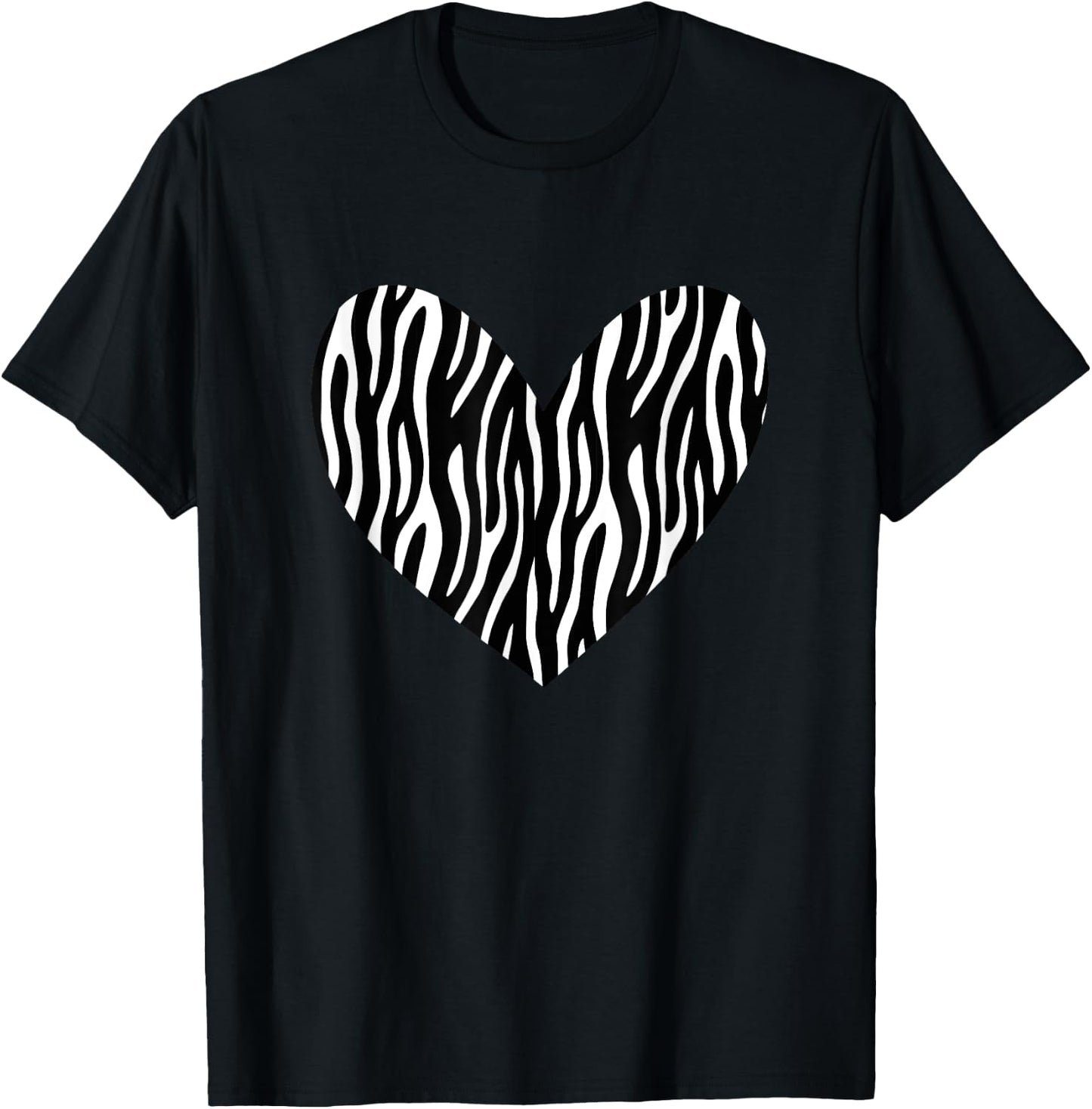 Zebra Pattern Black & White Heart / Exotic Animal Print T-Shirt - T-Shirt | Black
