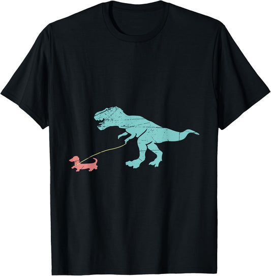 Funny Dinosaur Dachshund T-Shirt - T-Shirt | Black