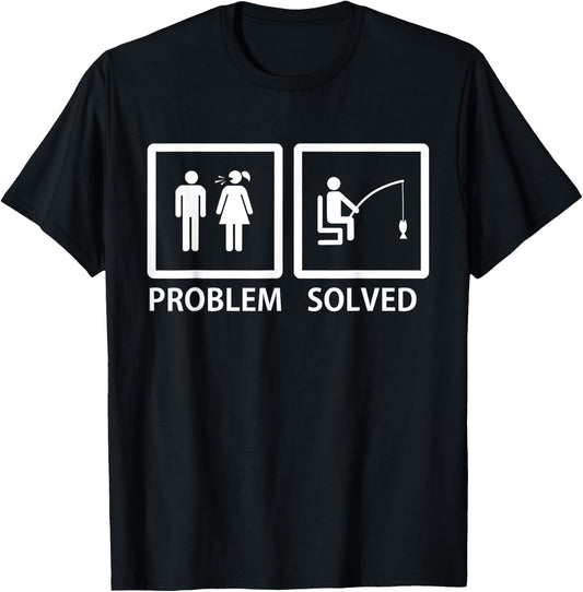Yelling Wife Problem Solved Funny Fishing Lover Gag Gift Men T-Shirt - T-Shirt | Black