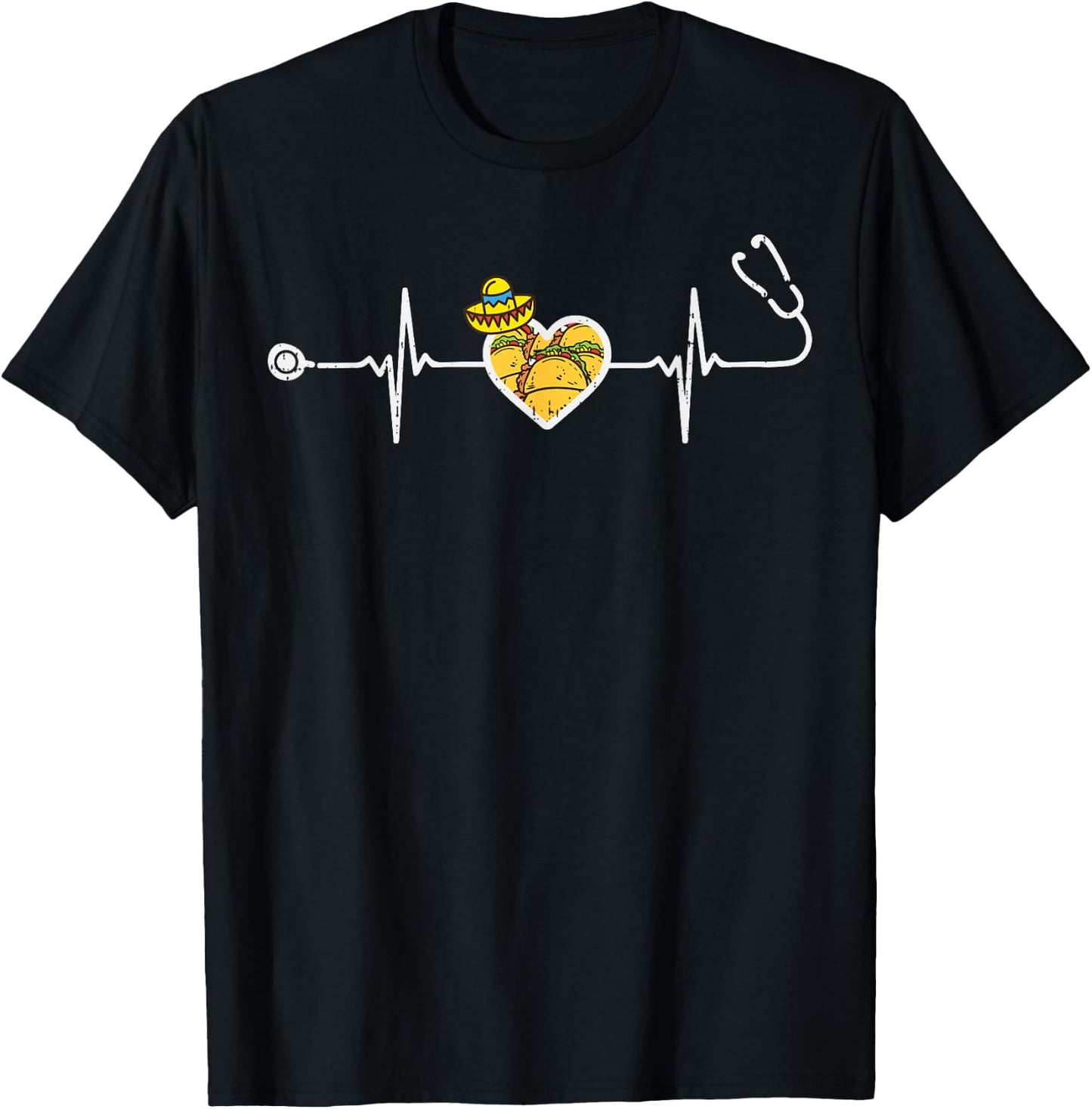 Heartbeat Taco Sombrero Stethoscope Cinco De Mayo Nurse T-Shirt - T-Shirt | Black