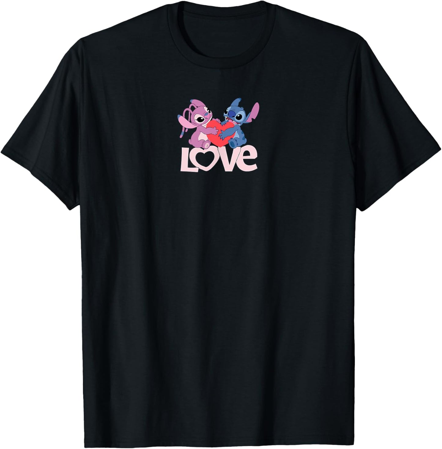 Amazon Essentials Stitch and Angel Love Valentine's Day T-Shirt - T-Shirt | Black