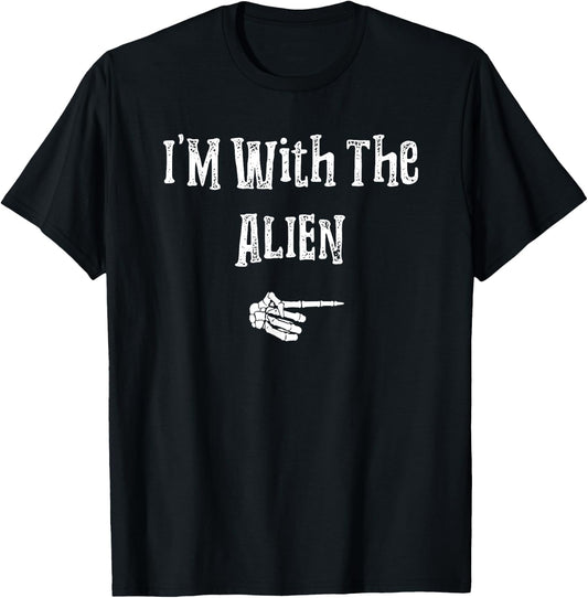 I'm With Alien Halloween Costume Funny Couples Matching T-Shirt - T-Shirt | Black