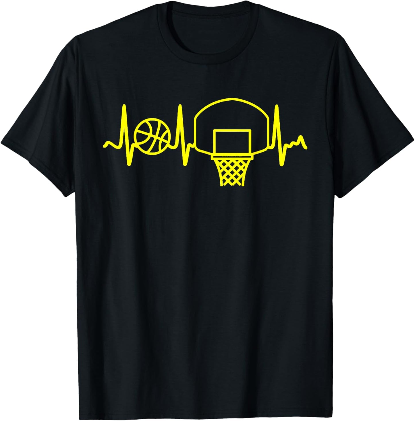 Yellow Heartbeat Basketball Backboard and Hoop T-Shirt - T-Shirt | Black