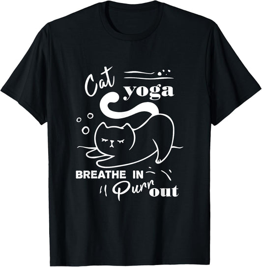Cat Yoga Shirt Breathe In Purr Out T-Shirt - T-Shirt | Black