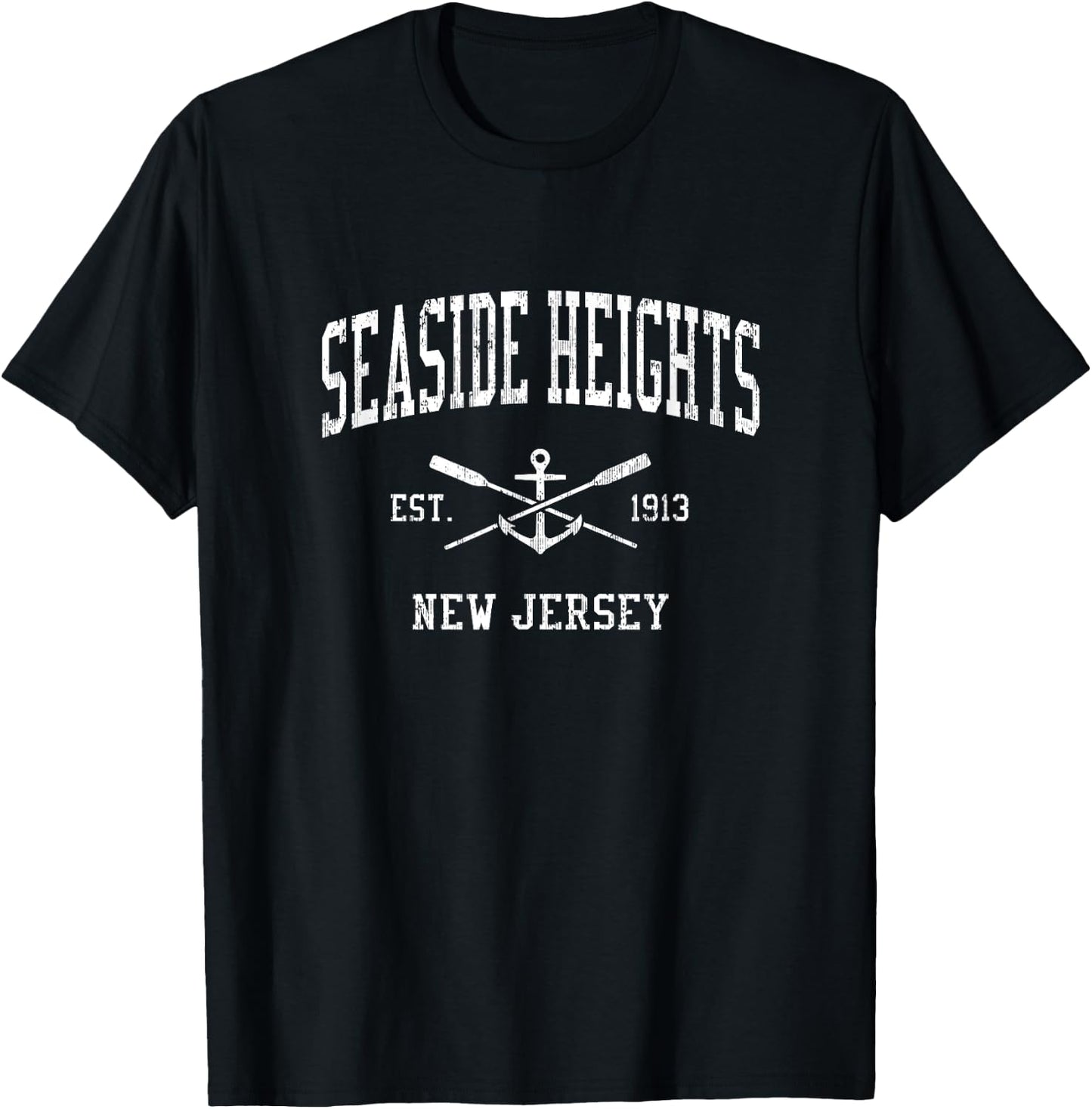 Seaside Heights NJ Vintage Crossed Oars & Boat Anchor Sports T-Shirt - T-Shirt | Black