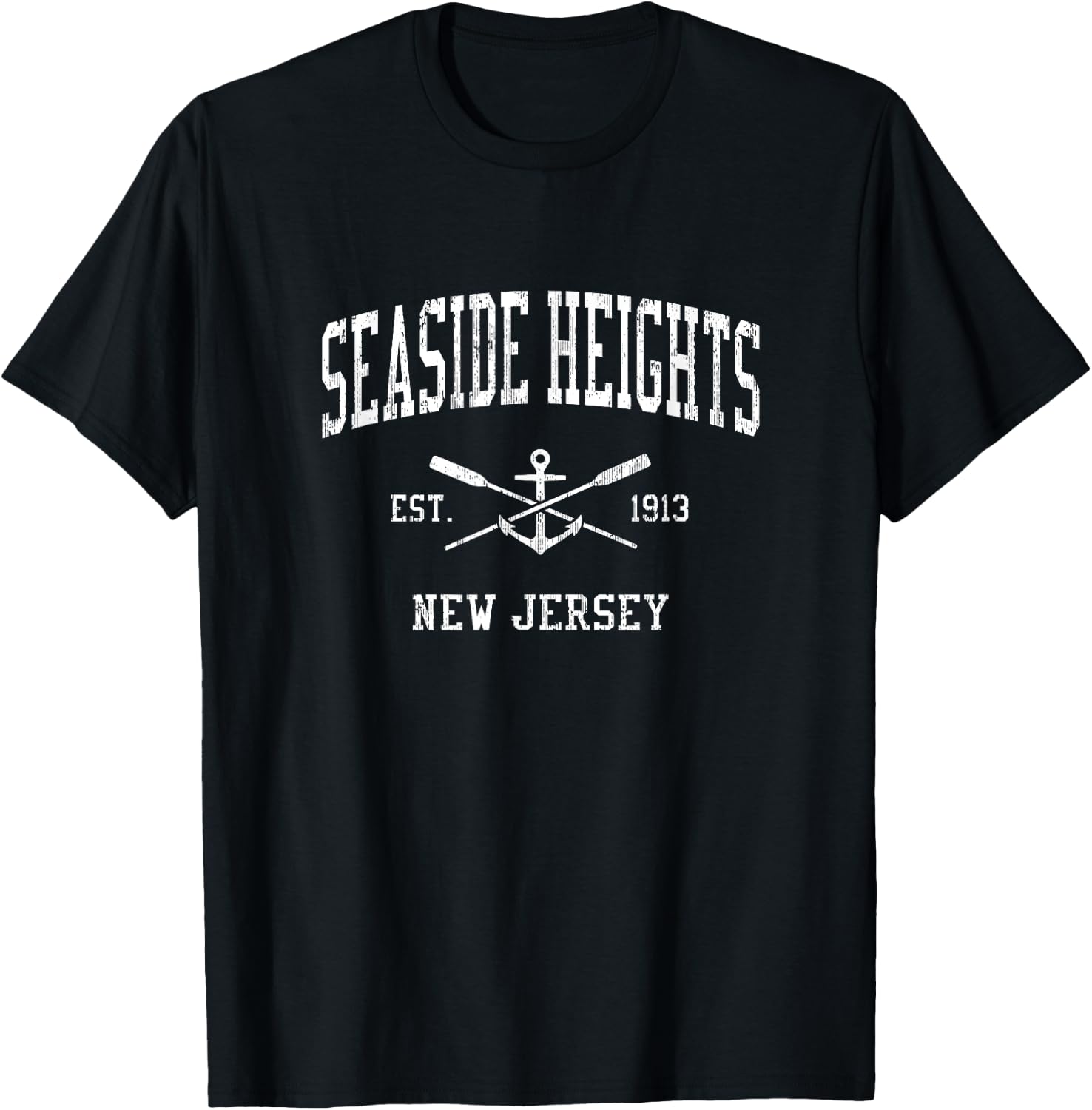Seaside Heights NJ Vintage Crossed Oars & Boat Anchor Sports T-Shirt - T-Shirt | Black