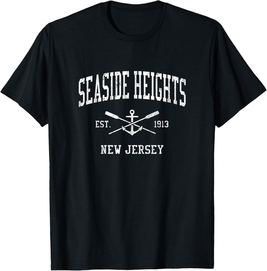 Seaside Heights NJ Vintage Crossed Oars & Boat Anchor Sports T-Shirt - T-Shirt | Black