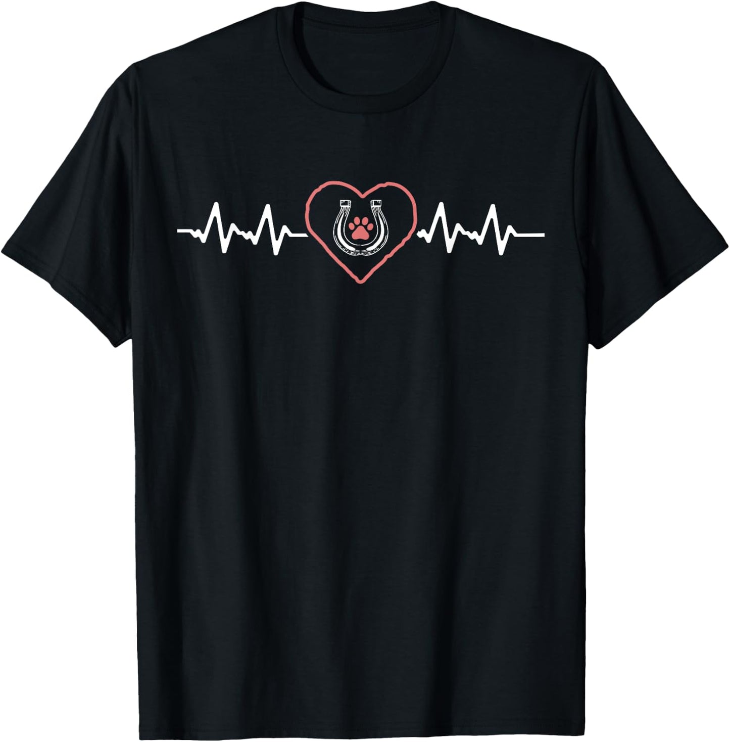 Cute Heartbeat Horseshoe Dog Paw Horse and Dog Lover T-Shirt - T-Shirt | Black