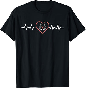 Cute Heartbeat Horseshoe Dog Paw Horse and Dog Lover T-Shirt - T-Shirt | Black
