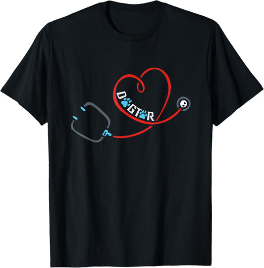 Dog Doctor Stethoscope and Veterinarian Dogtor T-Shirt - T-Shirt | Black