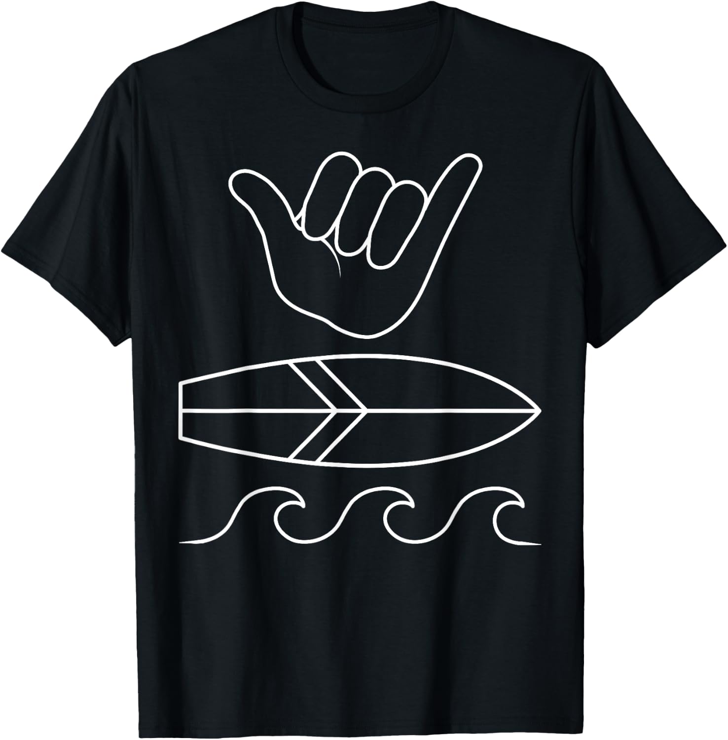 Shaka Sign Surfboard Surfer Summer Waves Surfing Surf Sport T-Shirt - T-Shirt | Black