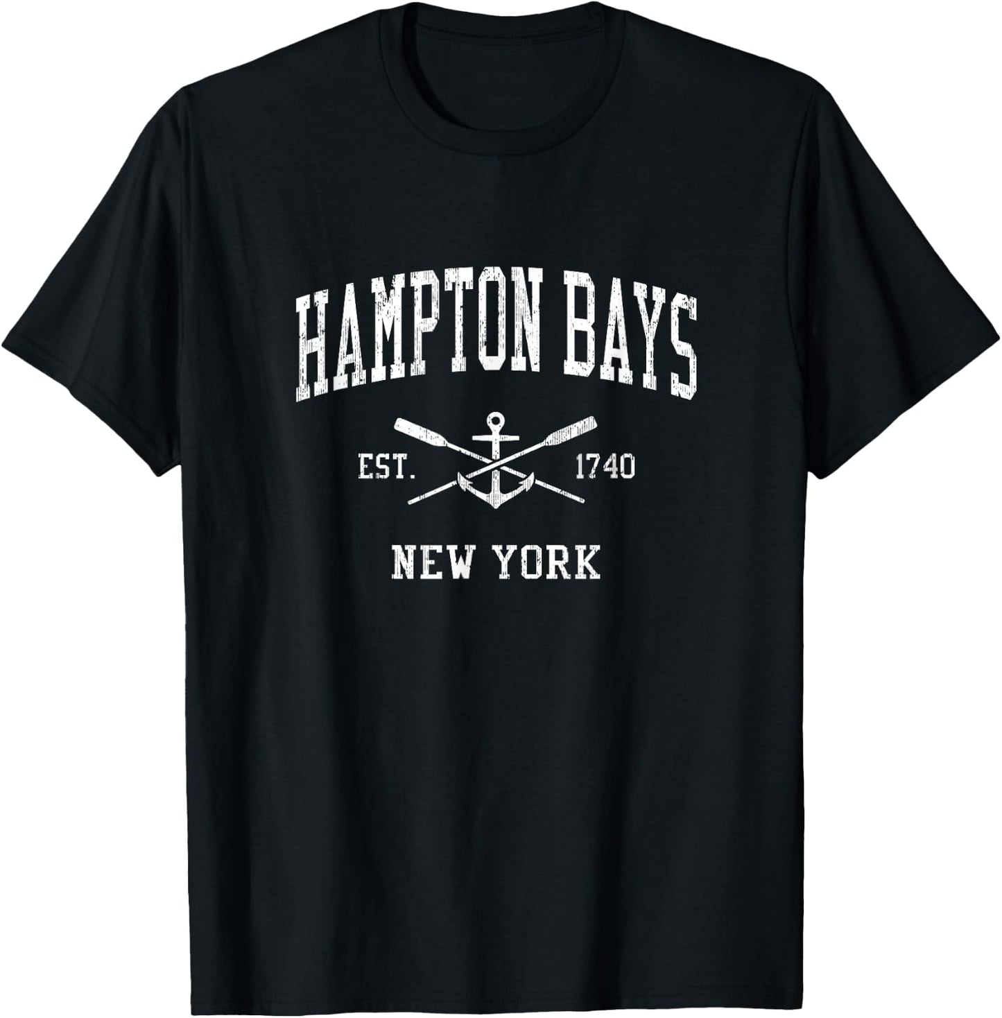 Hampton Bays NY Vintage Crossed Oars & Boat Anchor Sports T-Shirt - T-Shirt | Black