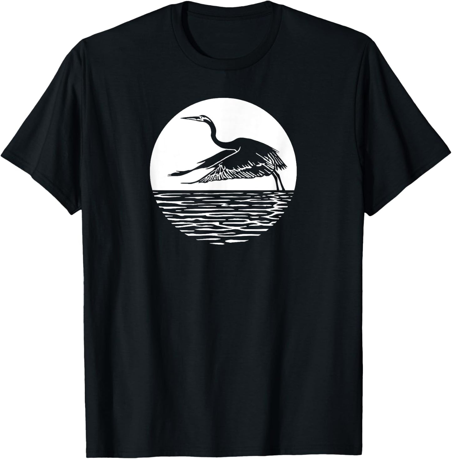 Great Graceful Blue Heron Flying in front of Sun T-Shirt - T-Shirt | Black