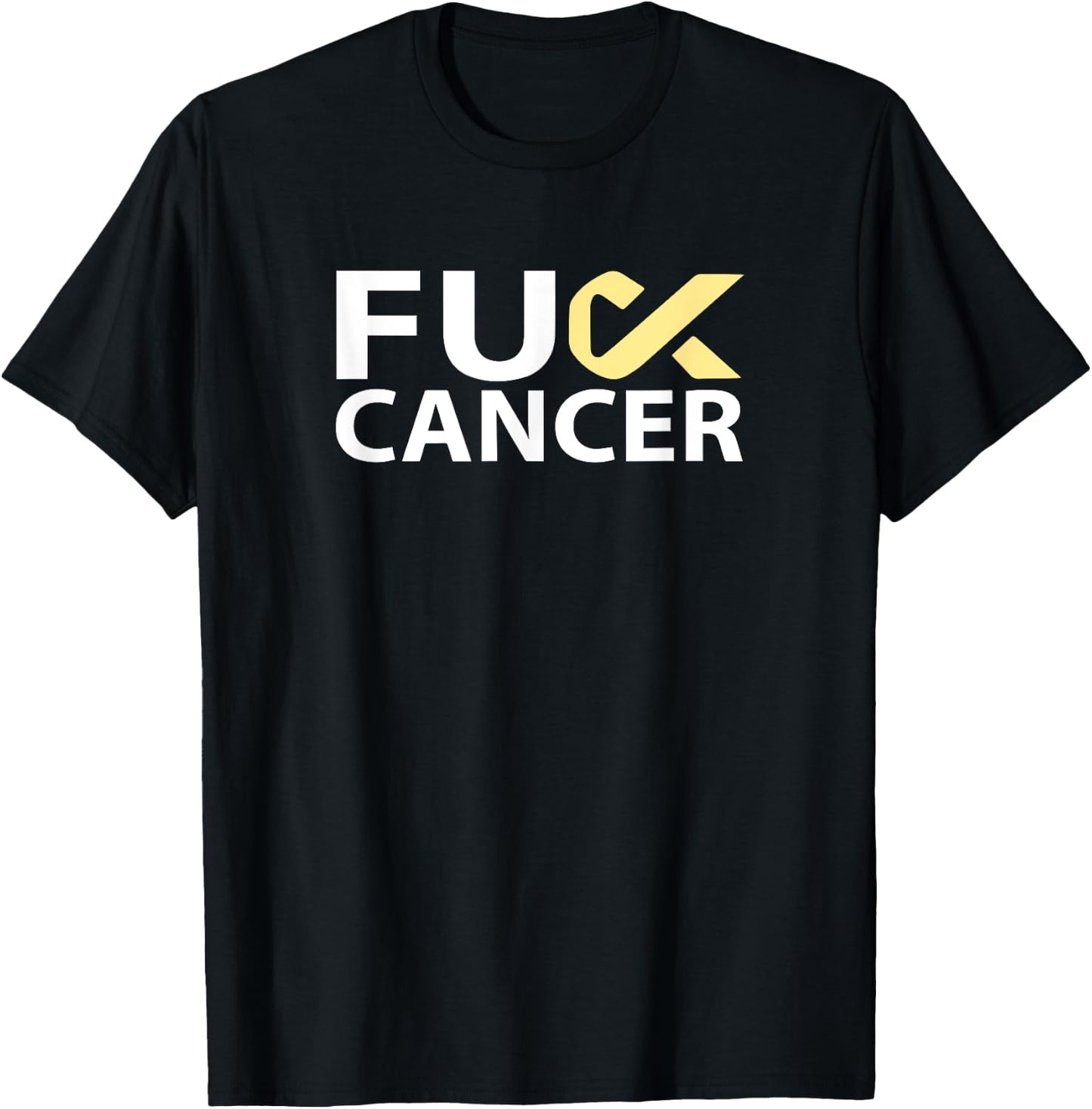 Fuck Bone Cancer F U FU Yellow Ribbon Cancer Awareness T-Shirt - T-Shirt | Black