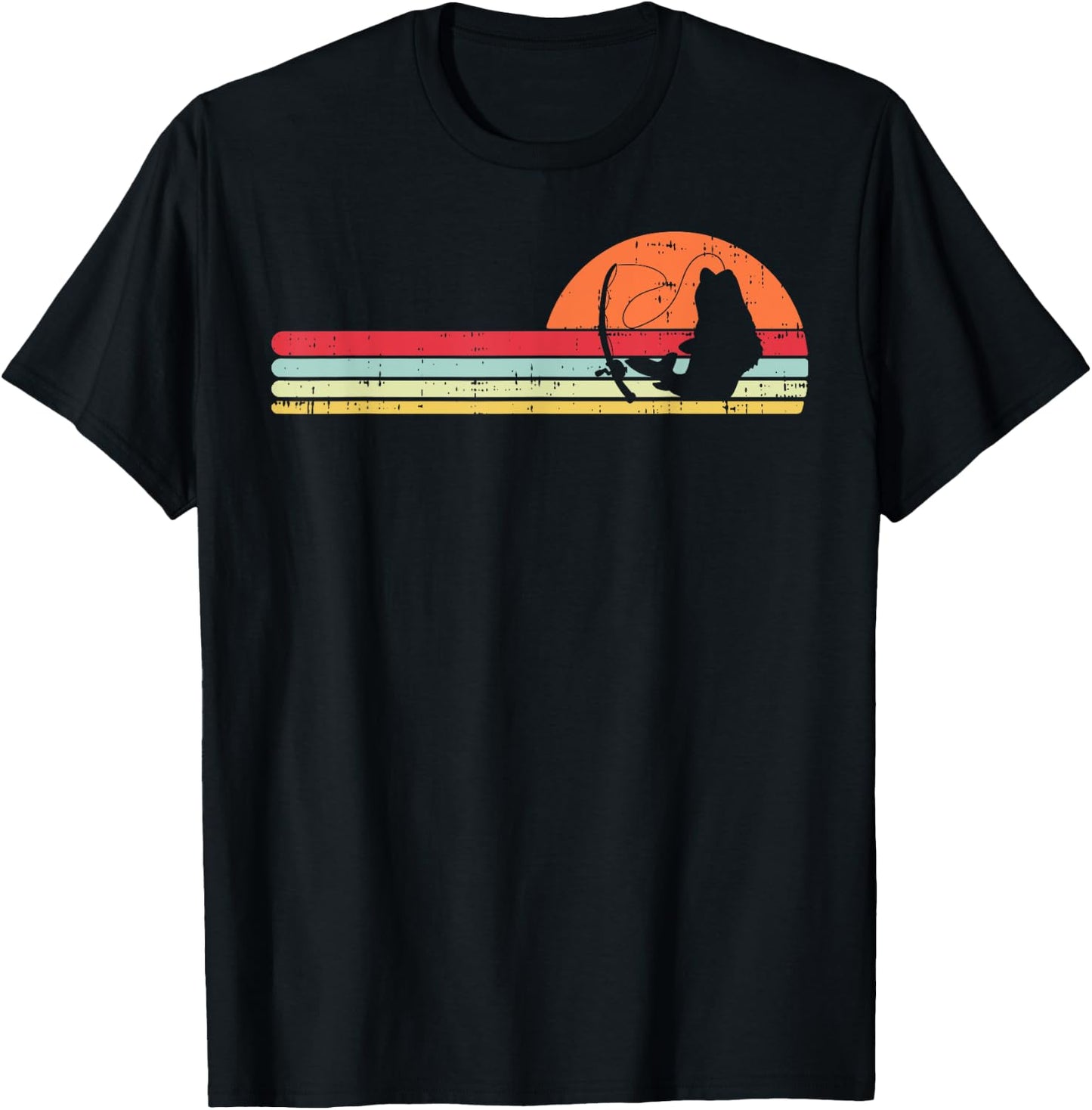 Fish Fishing Rod Sunset Retro Angling Fisherman Angler Gift T-Shirt - T-Shirt | Black